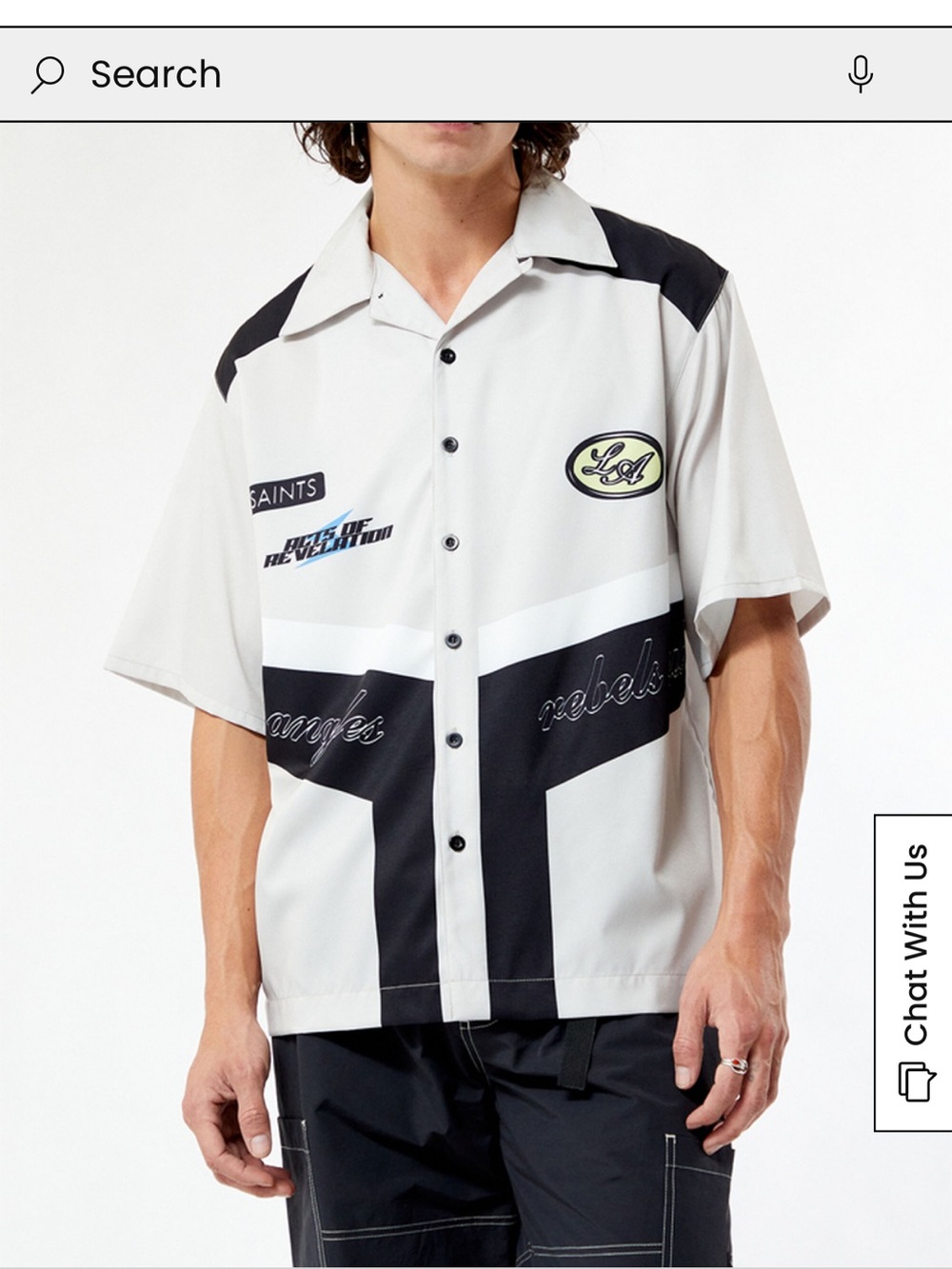 PacSun Cream and Black Short-Sleeve Button-Up Shirt with LA Patch